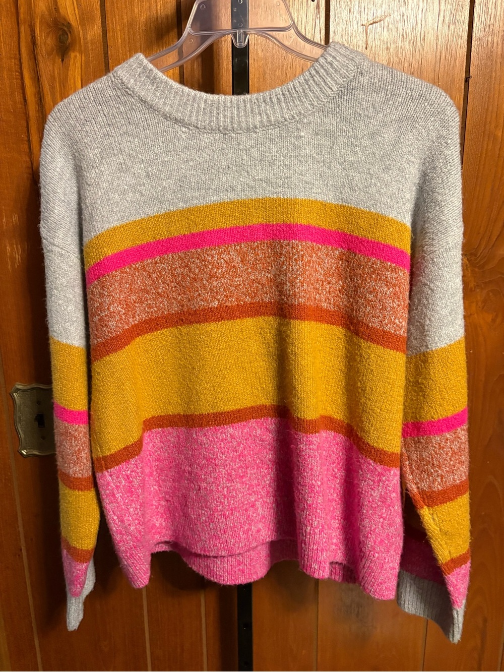 Lou & Grey Multicolor Striped Crewneck Sweater — Gray, Mustard, Pink